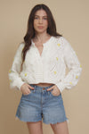Blue Blush floral embroidered cardigan, in off white.