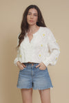 Blue Blush floral embroidered cardigan, in off white.