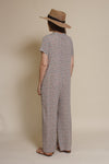 Calista short sleeve floral button up jumpsuit, in warm grey.