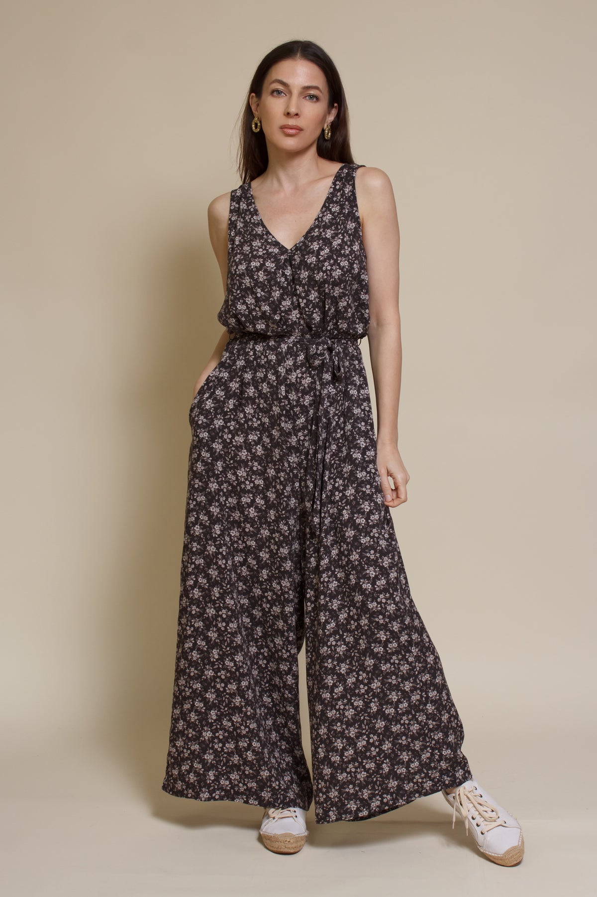 Calista floral jumpsuit, in black.