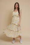 Calista floral midi dress, in cream/yellow.
