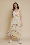 Calista floral midi dress, in cream/yellow.