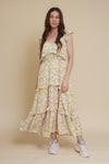 Calista floral midi dress, in cream/yellow.