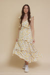 Calista floral midi dress, in cream/yellow.