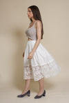 Champagne & Strawberry lace inset midi skirt, in white.