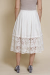 Champagne & Strawberry lace inset midi skirt, in white.