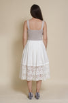Champagne & Strawberry lace inset midi skirt, in white.