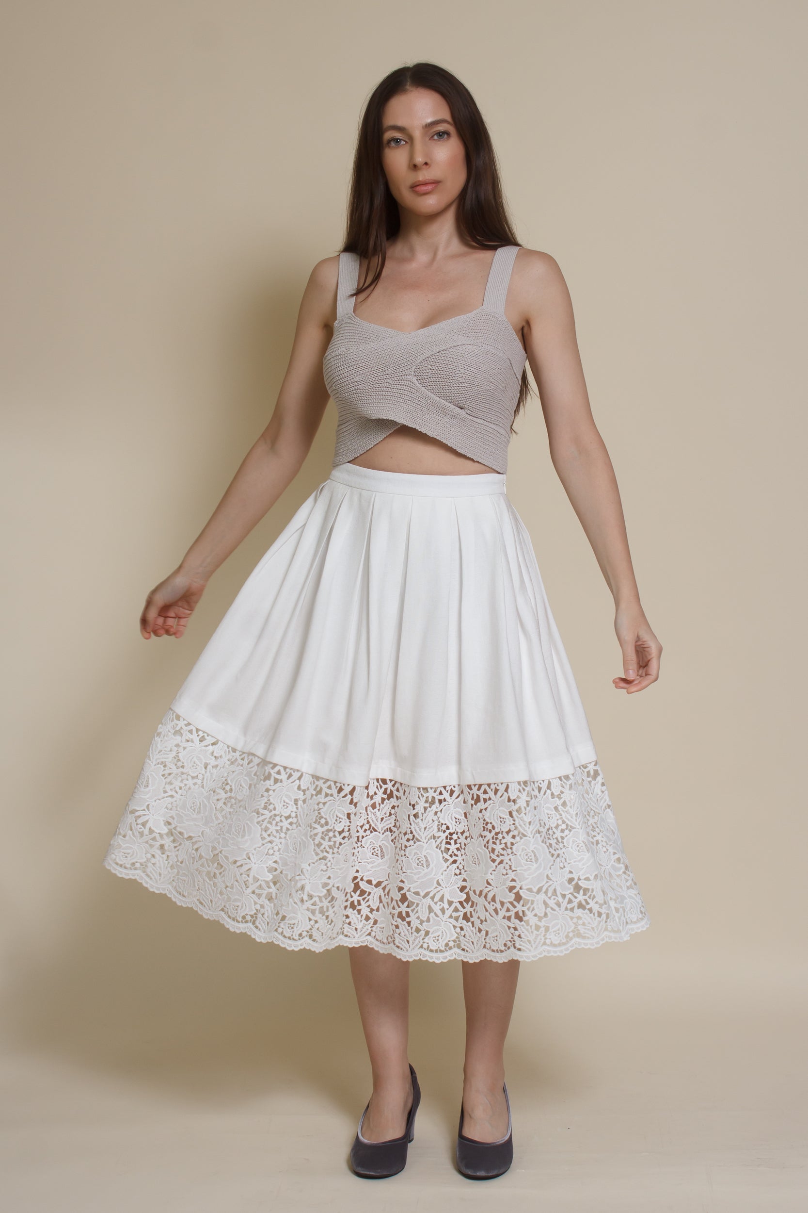 Champagne & Strawberry Lace Panel Midi Skirt large Champagne & Strawberry Lace Panel Midi Skirt large