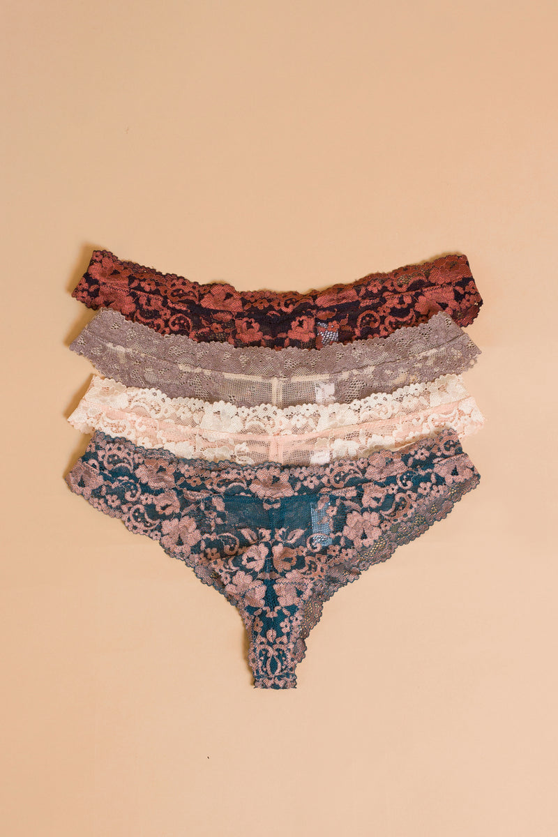 Cheeky lace panty, in assorted colors.