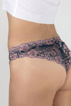 Cheeky lace thong, in teal/mauve.