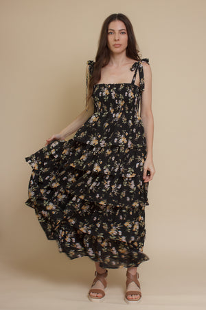 Crescent: Hayden Multi Tiered Dress, in black.