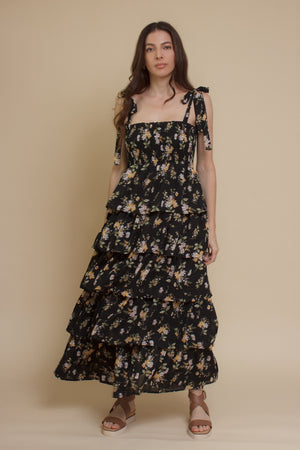 Crescent: Hayden Multi Tiered Dress, in black.