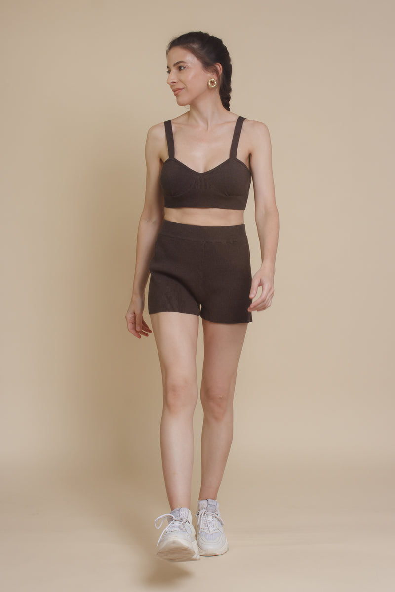 Crescent Mylie Ribbed Set, in espresso.