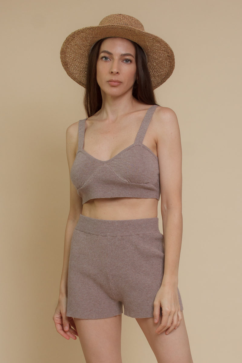 Crescent Mylie Ribbed Set, in coffee.