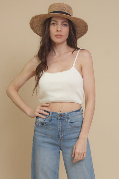 Cropped knit camisole, in ivory.