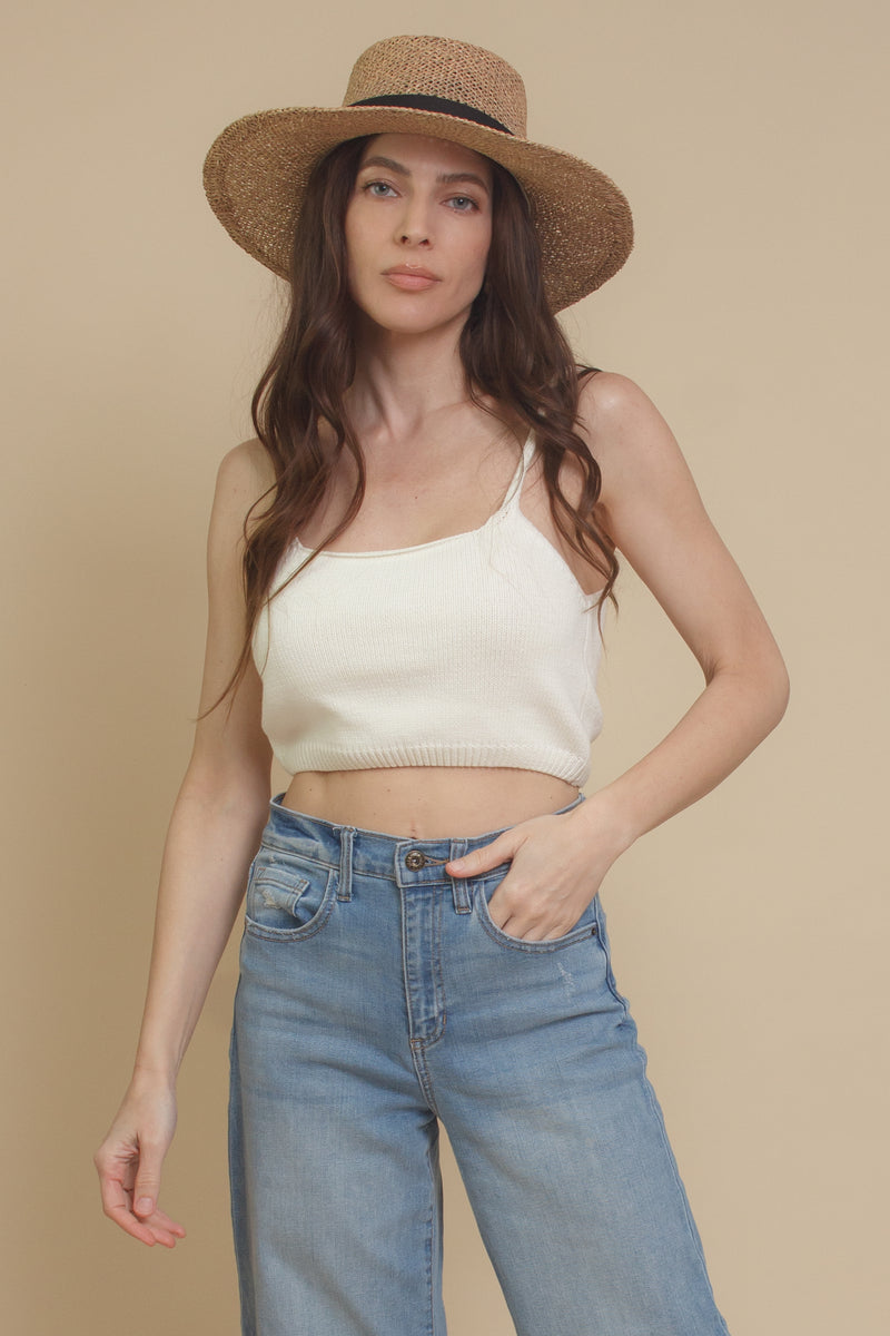 Cropped knit camisole, in ivory.
