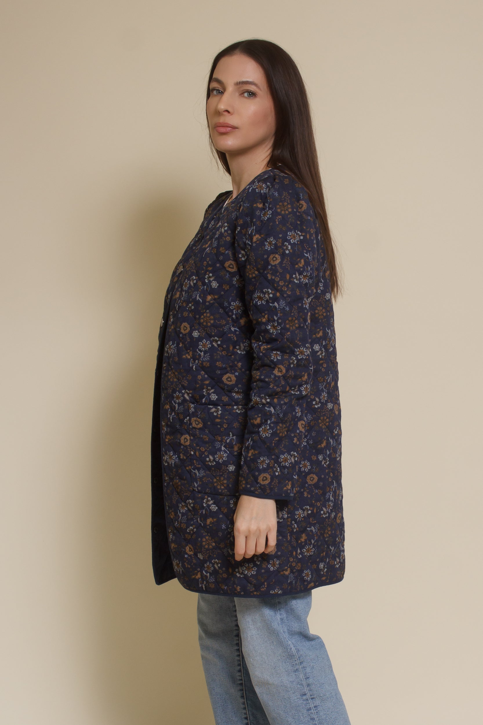 Current Air quilted floral jacket, in navy.