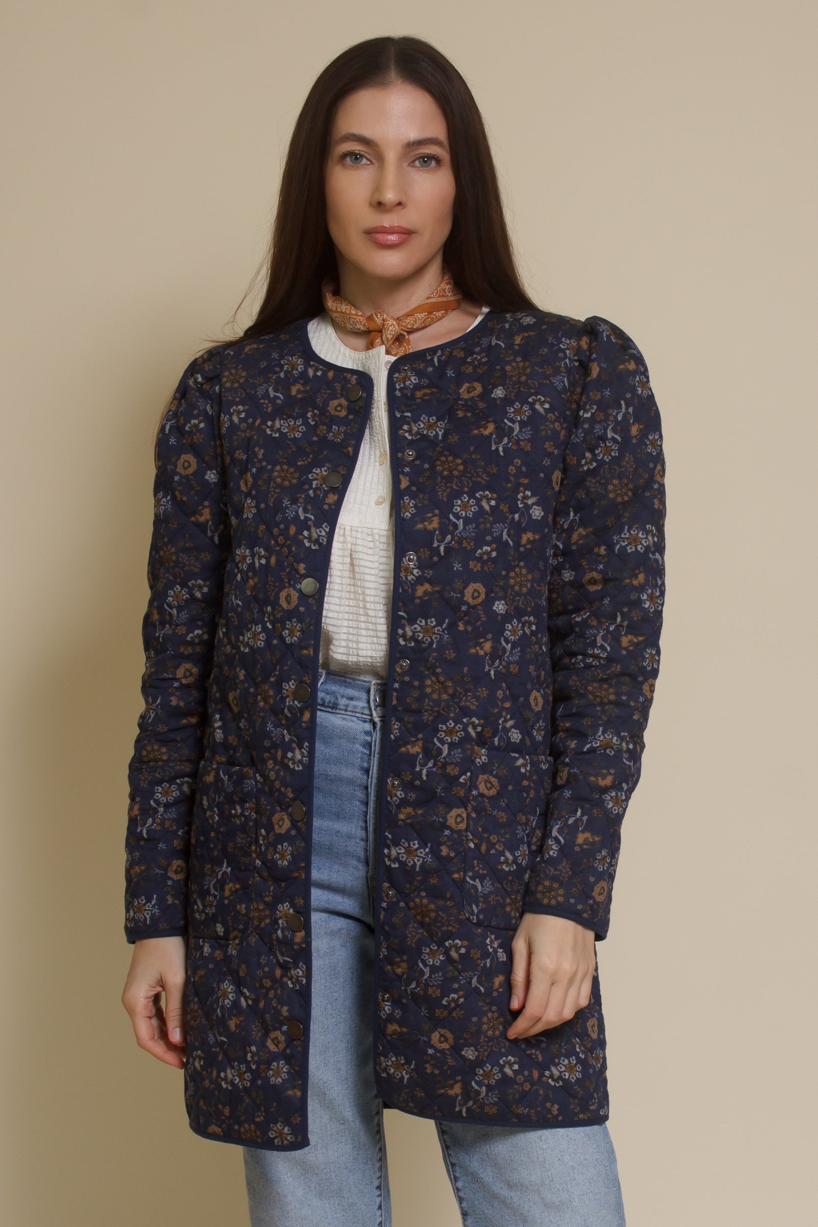 Current Air quilted floral jacket, in navy.