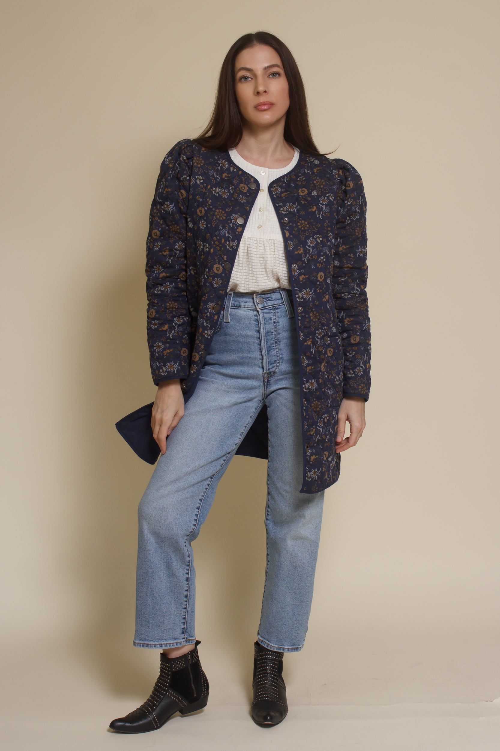 Current Air quilted floral jacket, in navy.