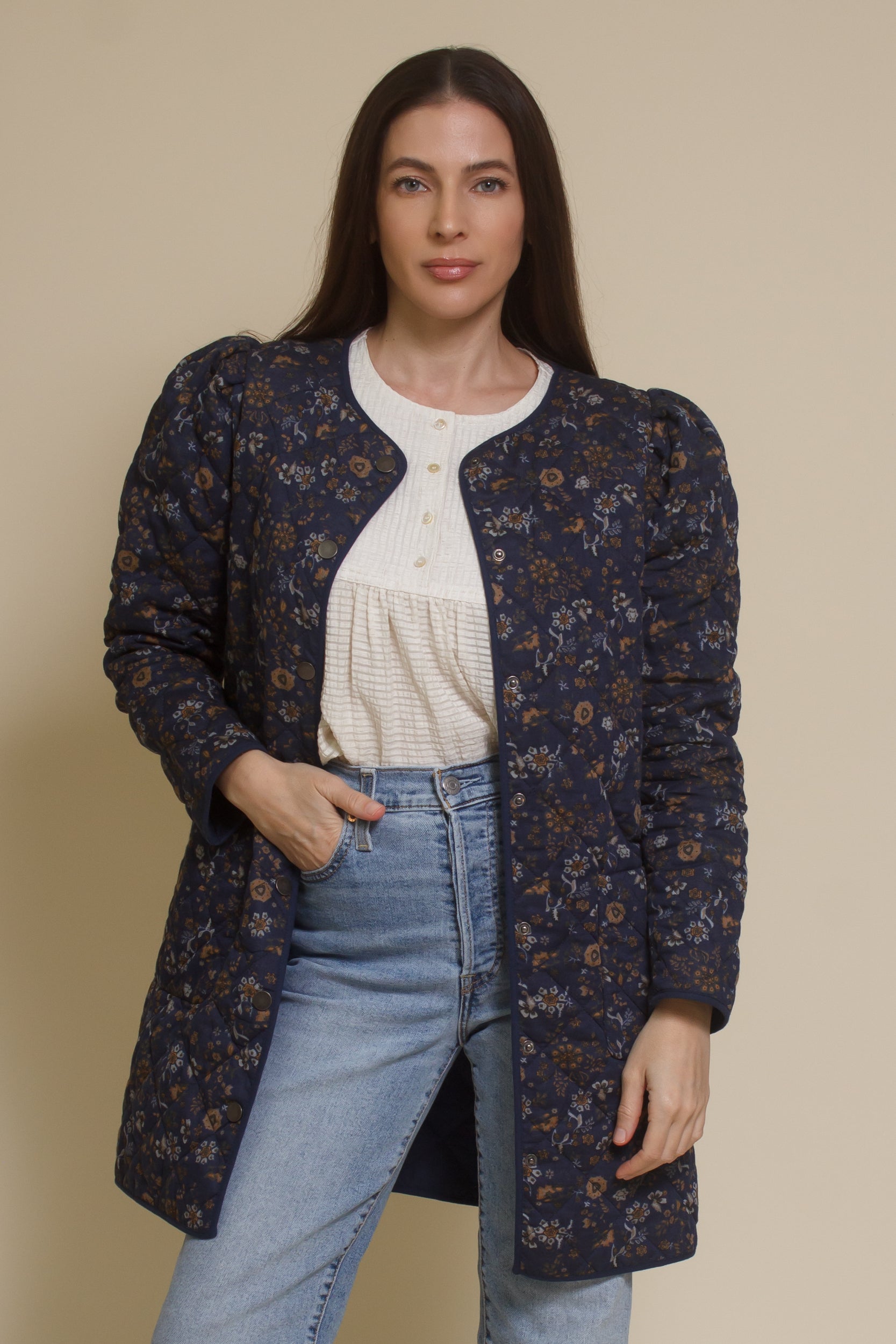 Current Air quilted floral jacket, in navy.