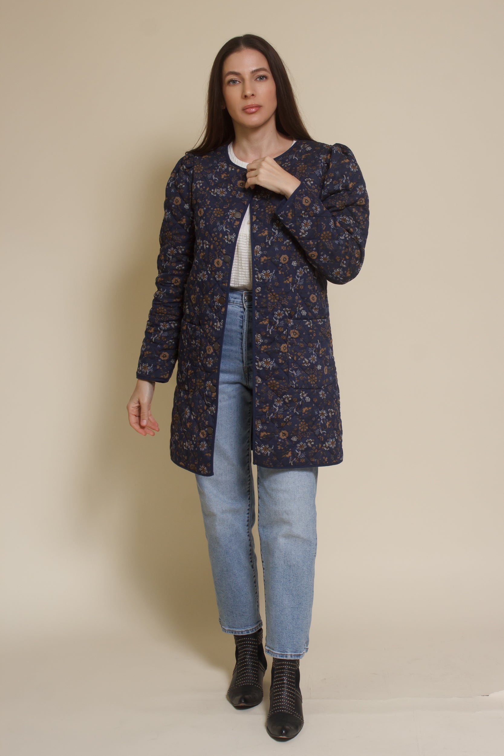 Current Air quilted floral jacket, in navy.