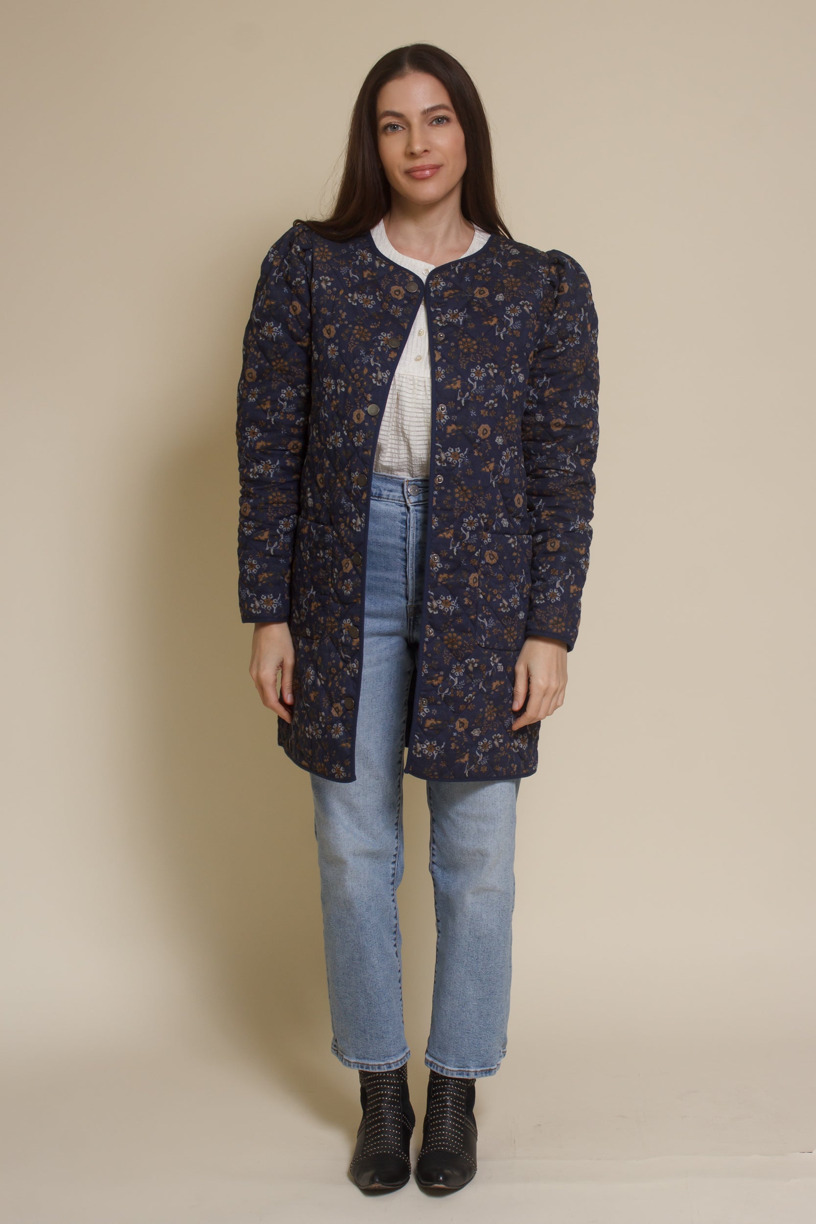 Current Air quilted floral jacket, in navy.