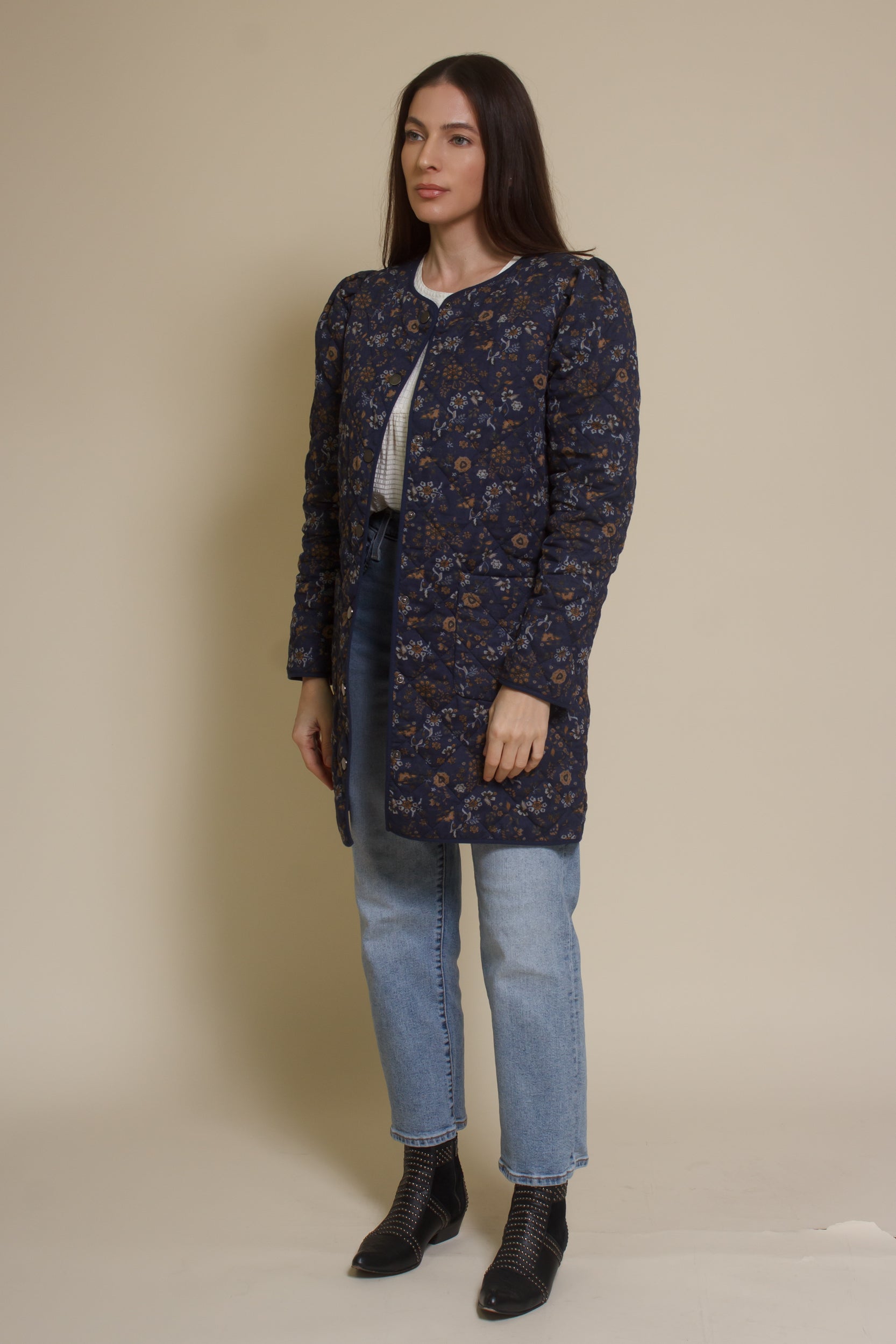 Current Air quilted floral jacket, in navy.
