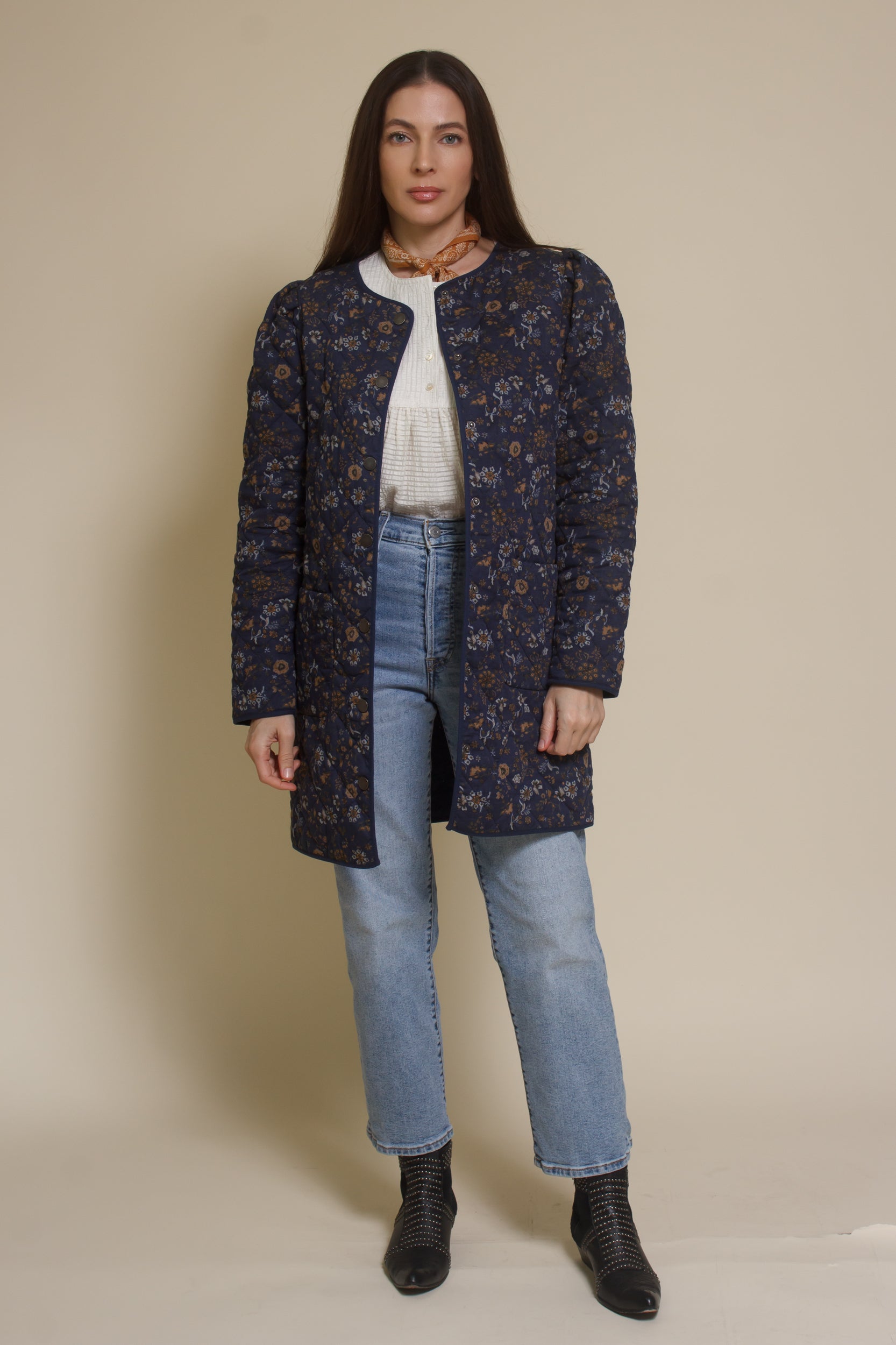 Current Air quilted floral jacket, in navy.