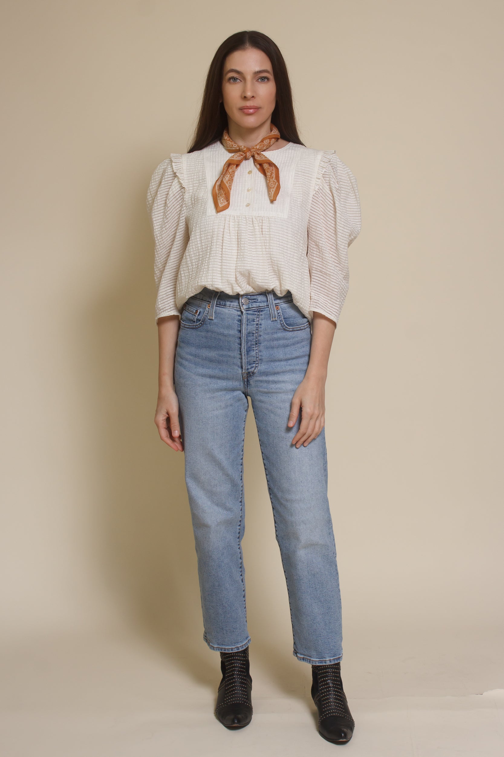 Current Air textured puff sleeve blouse, in off white.