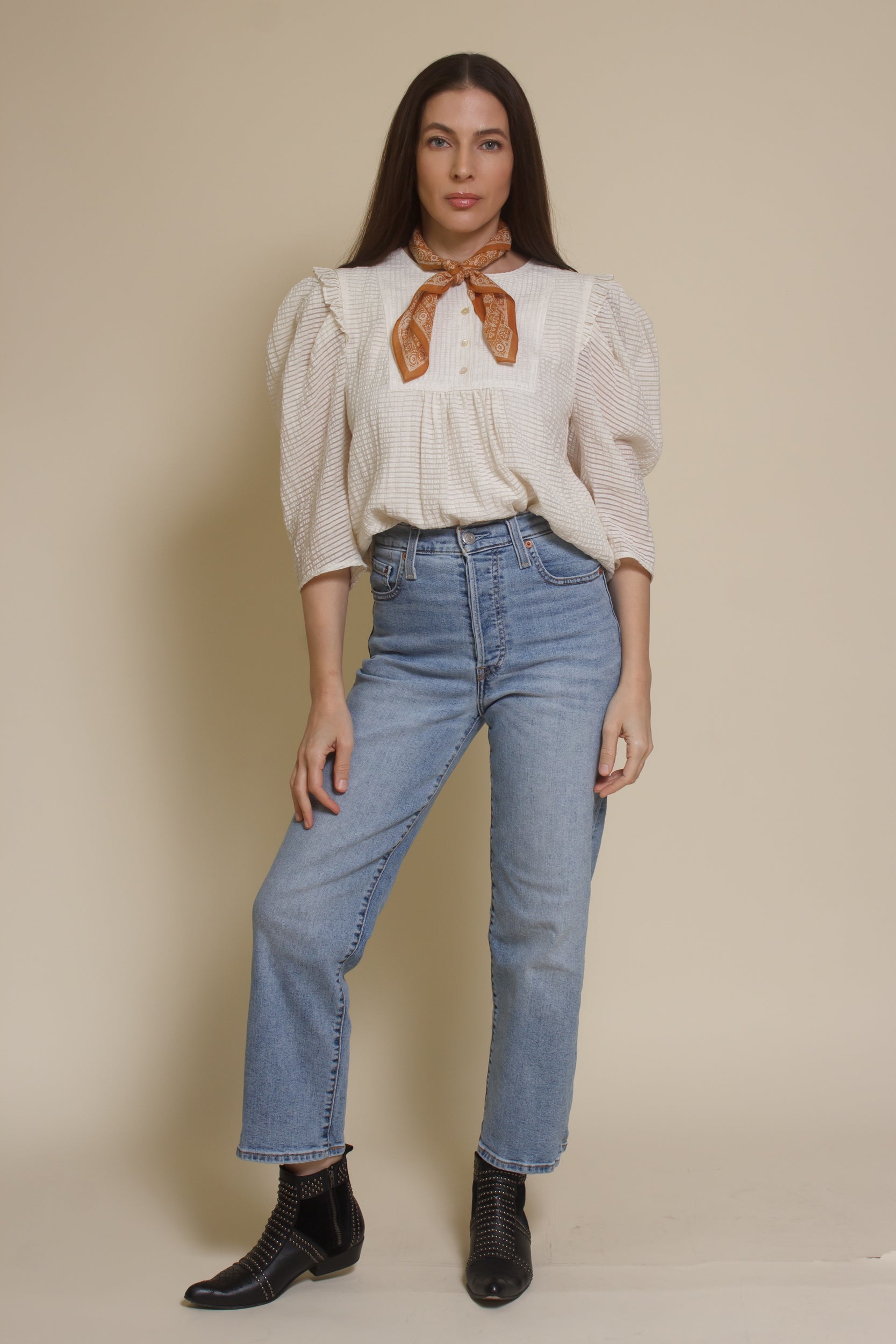 Current Air textured puff sleeve blouse, in off white.