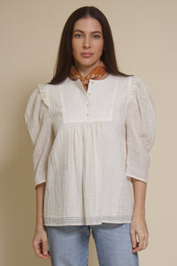 Current Air textured puff sleeve blouse, in off white.