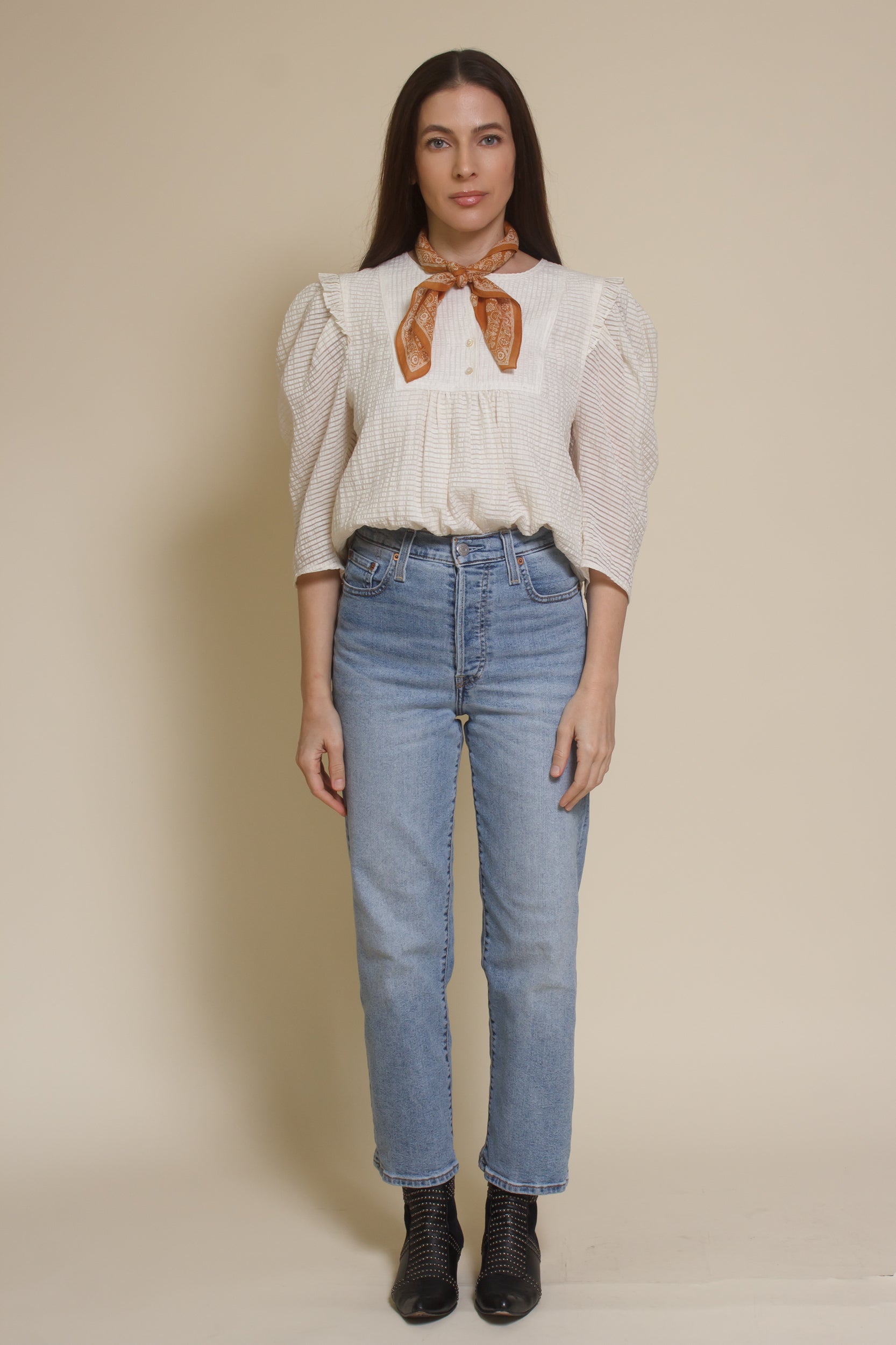 Current Air textured puff sleeve blouse, in off white.