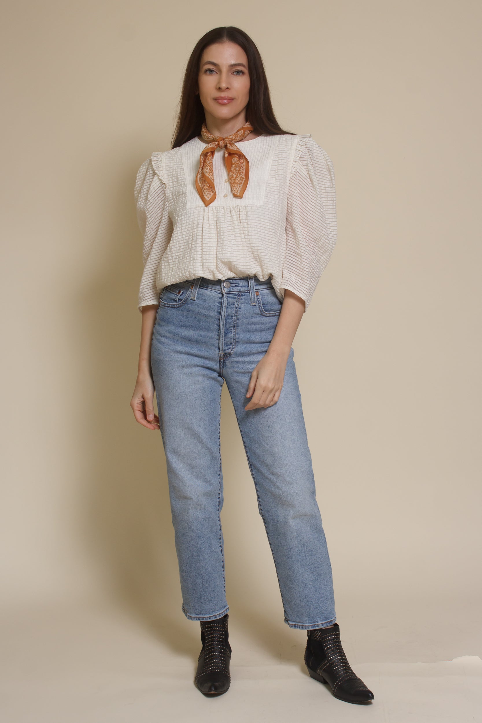 Current Air textured puff sleeve blouse, in off white.