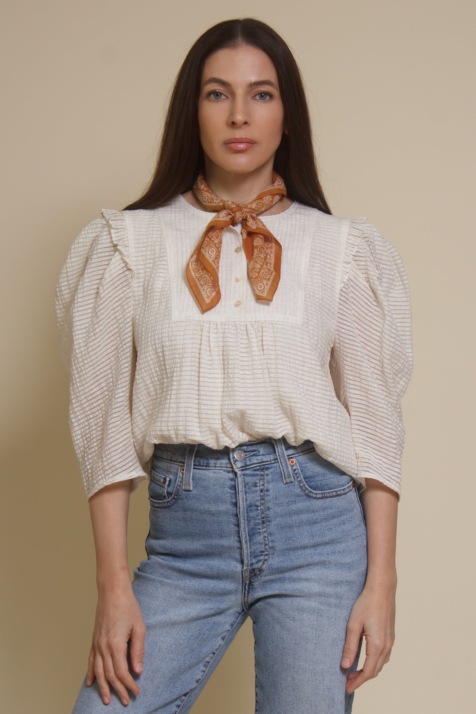 Current Air textured puff sleeve blouse, in off white.