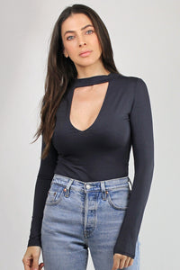 Fitted tee shirt with cut out neckline, in Washed Black. 