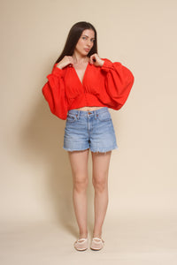 Do+Be balloon sleeve cropped blouse, in tomato red.