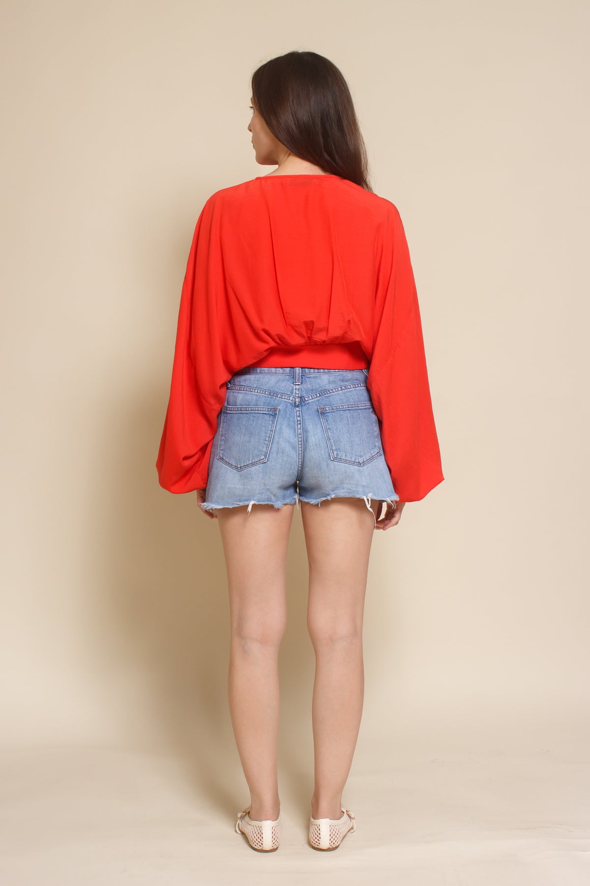 Do+Be balloon sleeve cropped blouse, in tomato red.
