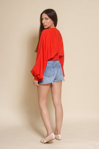 Do+Be balloon sleeve cropped blouse, in tomato red.