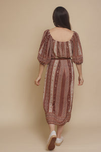 Dress Forum puff sleeve floral midi dress, in Mauve/Multi.