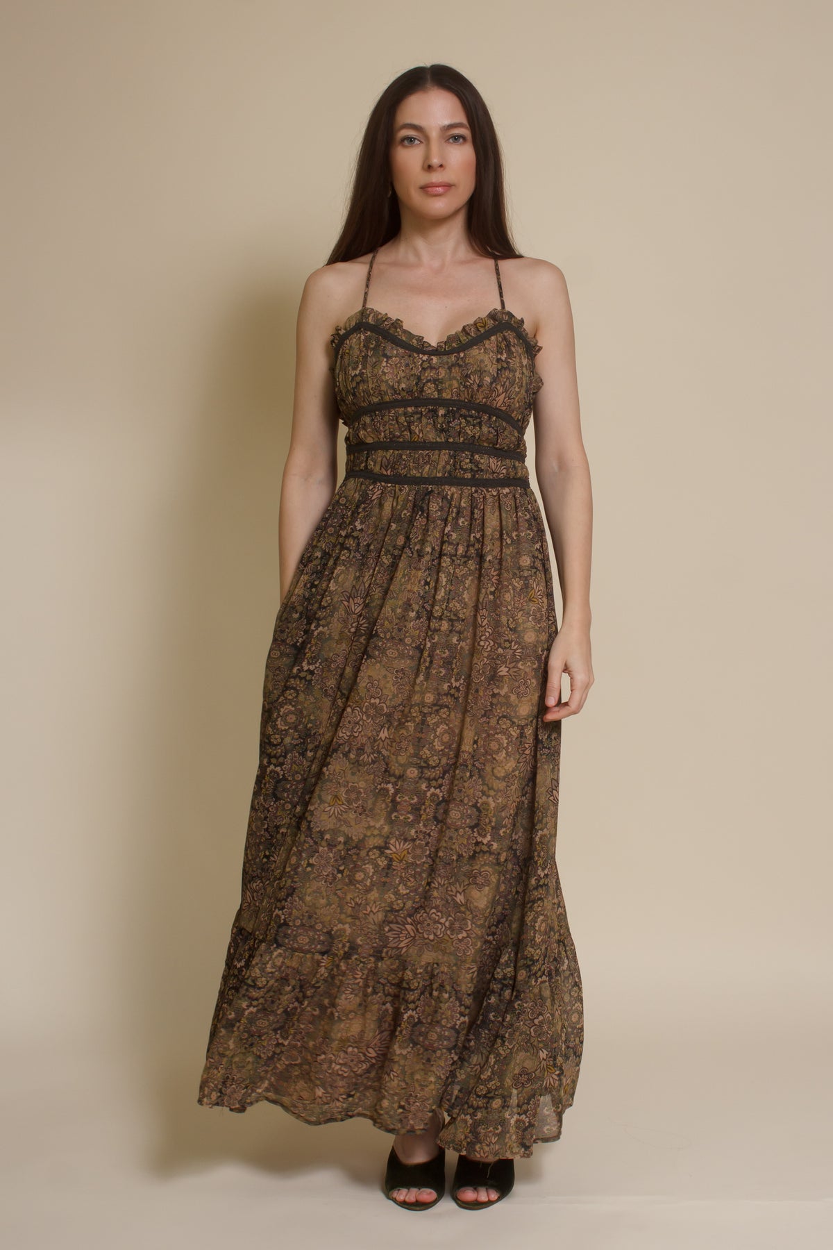 Dress Forum strappy open back maxi dress, in oriental garden.