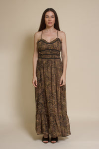 Dress Forum strappy open back maxi dress, in oriental garden.