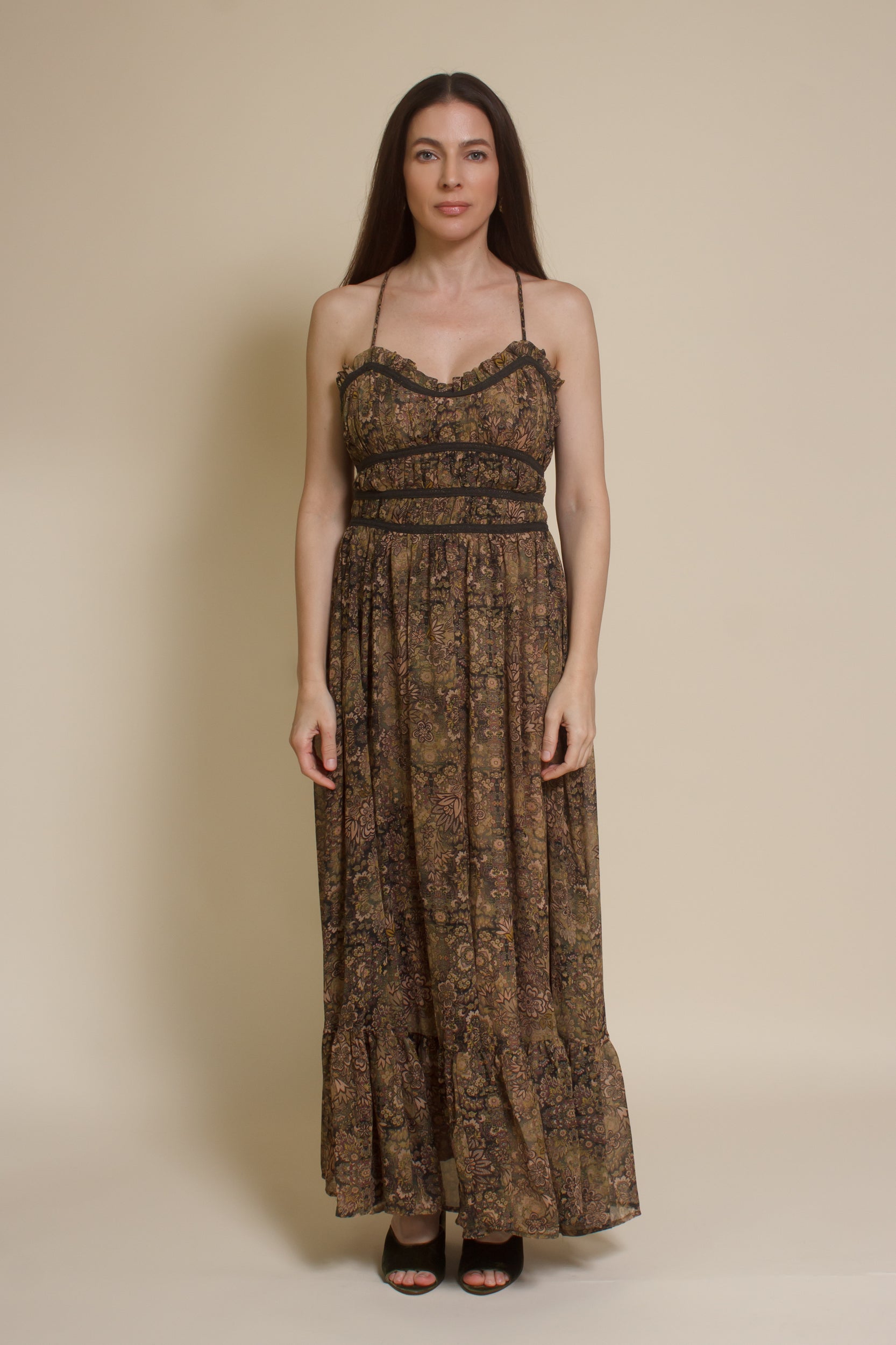 Dress Forum strappy open back maxi dress, in oriental garden.