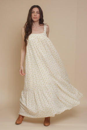 Floral backless maxi dress, in lemon creme.