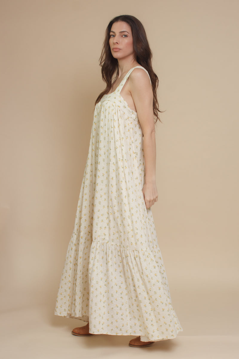 Floral backless maxi dress, in lemon creme.
