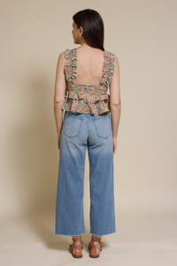 Emory Park floral top with ruffle detail, in sage/coral.