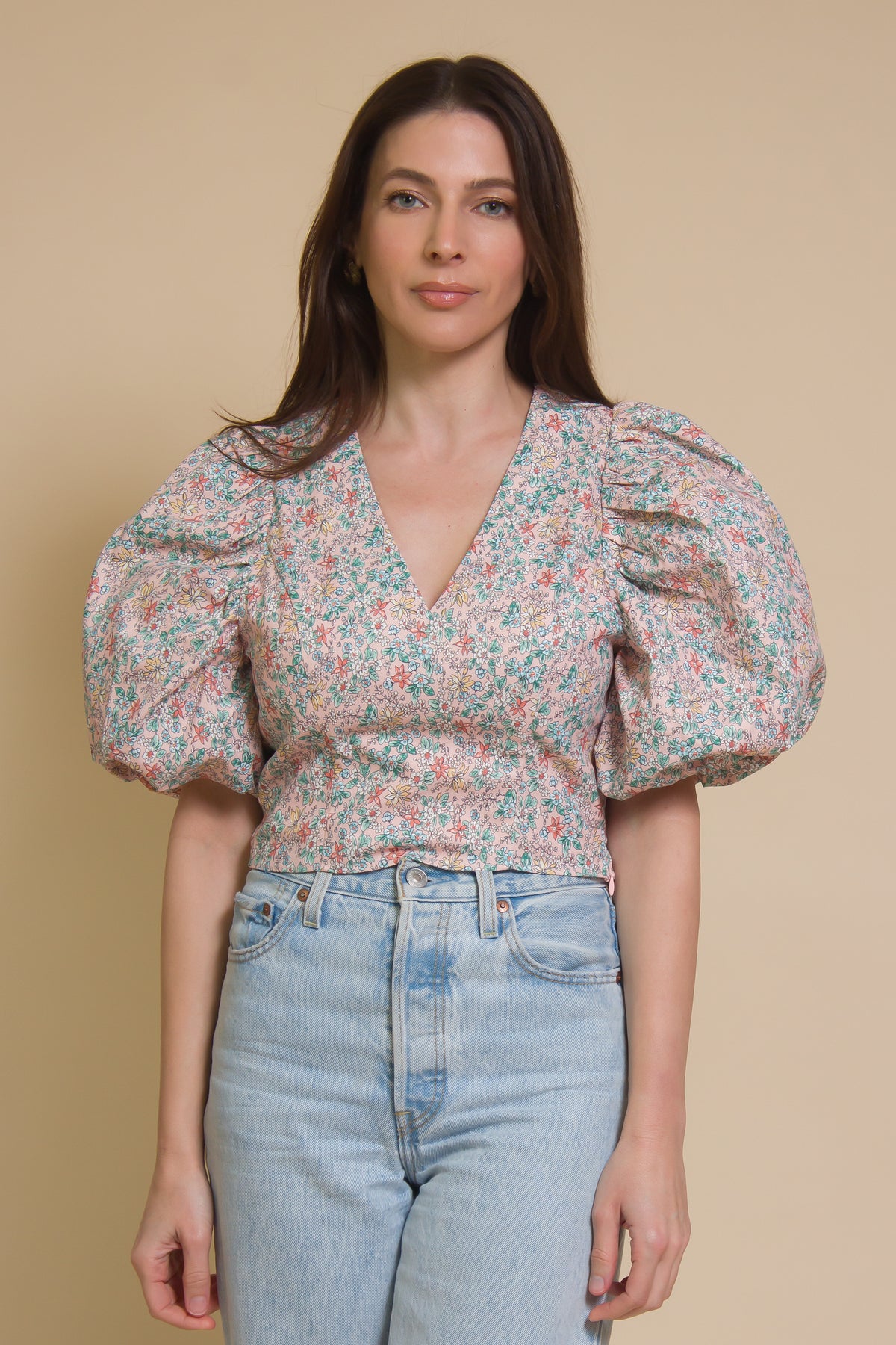 Endless Rose puff sleeve floral top, in pink.