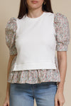 English factory floral contrast blouse, in ivory multi.