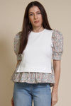 English factory floral contrast blouse, in ivory multi.