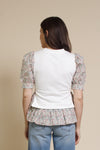 English factory floral contrast blouse, in ivory multi.