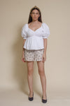 English Factory puff sleeve babydoll style top, in white.